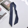 Navy blue polka dot skinny silk scarf for handbags and hair styling decoration - Navy Small Polka Dot