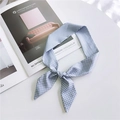 Sky blue polka dot narrow silk scarf tied as a bow for hair or handbag handles - Blue Small Polka Dot