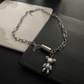 Mechanical bear pendant necklace in gold-plated steel with lucky charm and bold link chain - Silver