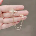 Japanese style airplane brooch with gold tassels and zircon wing details for suits - Micro-set Small Airplane (Gold)