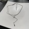Silver-tone double layer necklace with letter D pendant and minimalist metal bar charm - Silver