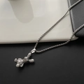 Collana con ciondolo a forma di orso argentato e catena a maglia tonda spessa - Stile Orsetto di Strass Argentato