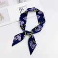 Narrow navy blue silk scarf with purple heart pattern and yellow lines for bags - Navy Watercolor Heart