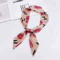 Narrow silk scarf twilly with red heart leaf pattern and black letters on beige - Orange Watercolor Heart