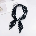 Narrow black silk scarf with white polka dots for hair or bag handle decoration - Black Polka Dot