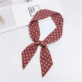 Elegant wine red polka dot silk scarf tied in a bow for bags and hair styling - Pink Polka Dot