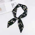 Floral print narrow silk scarf in black and yellow for hair styling or bag handle decor - Black Floral