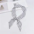 Classic white silk scarf with black polka dots tied in a bow for bags or hair - White Polka Dot