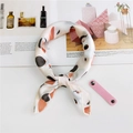 Silk twilly scarf with cartoon cat print and pink leather clip for kids and parents - Apricot Rabbit