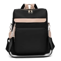 Zaino da donna in nylon nero con finiture in pelle beige e tracolla staccabile - Nero