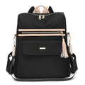 Mochila casual negra para mujer con detalles beige, borla y correas de doble uso - Negro