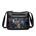 Elegante borsa a tracolla nera da donna con motivi floreali a rose colorate a rilievo - Nero