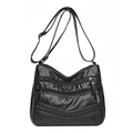 Bolso bandolera grande de cuero sintético negro con cremalleras y detalle trenzado - Negro