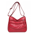 Bolso bandolera de cuero suave rojo con múltiples bolsillos y correa ajustable para mujer - Rojo