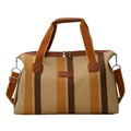 Grote gestreepte canvas shopper met leren handvatten en verstelbare schouderriem - Khaki