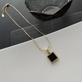 Gold-plated titanium steel necklace with a geometric square black onyx pendant - Gold