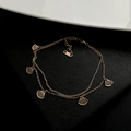 Minimalistisches doppellagiges Fußkettchen in Roségold mit Fächern und verstellbarer Kette - Hohlfächerförmiges Fußkettchen aus Roségold-Titanstahl