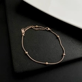 Roségoldene Edelstahl-Schlangenkette Fußkettchen mit fünf festen runden Metallperlen - Goldbohnen-Schlangenkette Fußkettchen (03-C5)