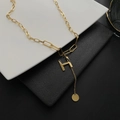 Elegante vergulde paperclip ketting met een minimalistische hanger met de letter H - Letter H-Goud