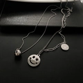 Set di collane a strati in acciaio argento con pendenti a smile e stella - Argento