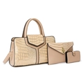 Beiges 3-teiliges Handtaschen-Set mit Krokodil-Prägung, Shopper, Clutch und Geldbörse - Gebrochenes Weiß