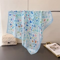 Detail view of light blue silk-like square scarf with colorful heart graffiti prints - 70cmx70cm / Blue (FG103-1)