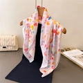 Elegant white faux silk scarf with colorful hand-painted heart patterns on a hanger - 70cmx70cm / Pink (FG103-2)