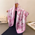 Elegante sciarpa in seta rosa con catena geometrica e motivi floreali viola per donna - Rosa (FG100-3)