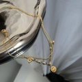 Double-layer gold plated anklet with circular HAPPY tag and hollow H letter charm - Round HAPPY Letter Style (03-C6#) / Gold