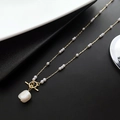 Elegante collana con perle barocche dorate e piccole perline con chiusura a levetta OT - Collana di Perle (47XK#)