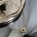 Double-layered rose gold anklet with Roman numerals and sparkling cubic zirconia rings - Double Ring Roman Numerals Zircon Style (03-C1#) / Rose Gold