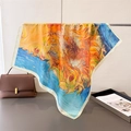 Elegant silk scarf featuring Van Gogh sunflower oil painting print and cream border - Blue (FG94-2)