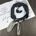 Elegant black silk square scarf with golden polka dots and striped border details - Polka Dot Black