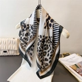 Elegant leopard print silk-like scarf with black and white stripes on a mannequin display - 66-70CM / Deep Green (FG112-1)