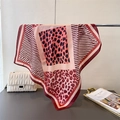 Silk leopard print square scarf for women with pink animal patterns and chic borders - 66-70CM / Red Border (FG112-2)