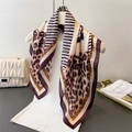 Silk-like scarf featuring wild leopard and zebra print patchwork with elegant drape - 66-70CM / Coffee Border (FG112-3)