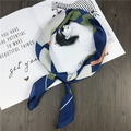 Fashionable navy and green geometric silk-like square scarf with natural sheen finish - Navy Thin Long Stripe