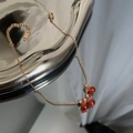 Double-layered gold anklet with red heart charms and adjustable stainless steel chain - Red Berry Lucky Bead Style (03-C18#) / Rose Gold - with Red Beads