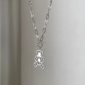 Retro hollow bear pendant necklace with toggle clasp and stainless steel chain - Hollow Bear (02D-10)
