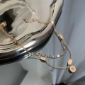 Elegant rose gold double-layered anklet featuring a vintage coin pendant and polished discs - Queen Portrait Double Layer Style (02-C6#) / Rose Gold