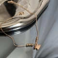 Rose gold layered butterfly anklet featuring frosted texture and polished finish - Double Layer Glitter Butterfly Style (03-C4#) / Rose Gold