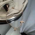 Rose gold stainless steel anklet with heartbeat wave and hollow heart pendant - ECG Heart Style (02-K10#) / Rose Gold