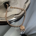 Rose gold beaded anklet with traditional Chinese Fu character lock charm and bells - Chinese Fu Character Lock Style (02-K3#) / Rose Gold