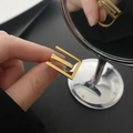 Modern 18k gold plated geometric ring featuring a unique layered rectangular architectural design - US 6
