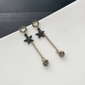 Elegantes pendientes de borla dorados con estrellas negras y colgantes de cristal gris - Pendientes de Borla de Estrella (1-6#9)