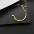 Gold plated stainless steel snake chain anklet with ten polished rectangular beads - Rectangular Metal Bead Snake Chain Style (02-K2#) / Gold