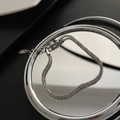Minimalist silver braided metal chain necklace with adjustable extender and logo tag - Anklet / Silver