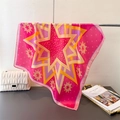 Detail of rose pink satin square scarf with geometric star print hung on a metal rack - 66-70CM / Pink (FG108-1)