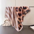 Silk-textured square scarf featuring leopard print and diagonal stripes with chain pattern - Light Brown