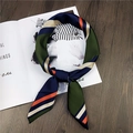 Navy and orange striped satin square scarf placed on a fashion magazine background - Striped Green Blue